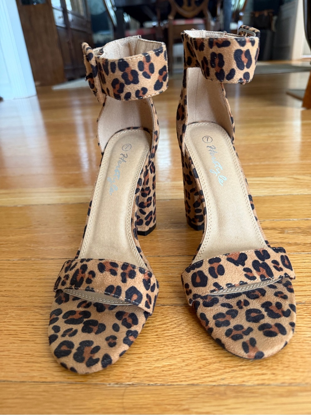 Rampage Leopard Print Ankle Strap Block Heels